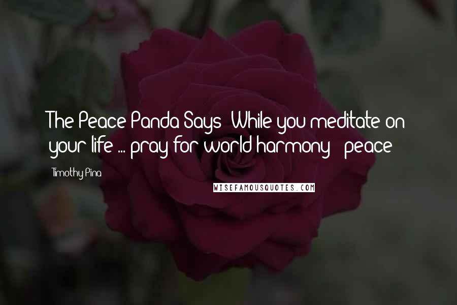 Timothy Pina Quotes: The Peace Panda Says: While you meditate on your life ... pray for world harmony & peace!