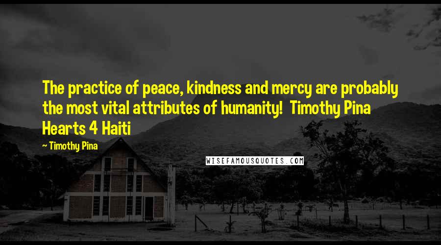 Timothy Pina Quotes: The practice of peace, kindness and mercy are probably the most vital attributes of humanity! Timothy Pina Hearts 4 Haiti