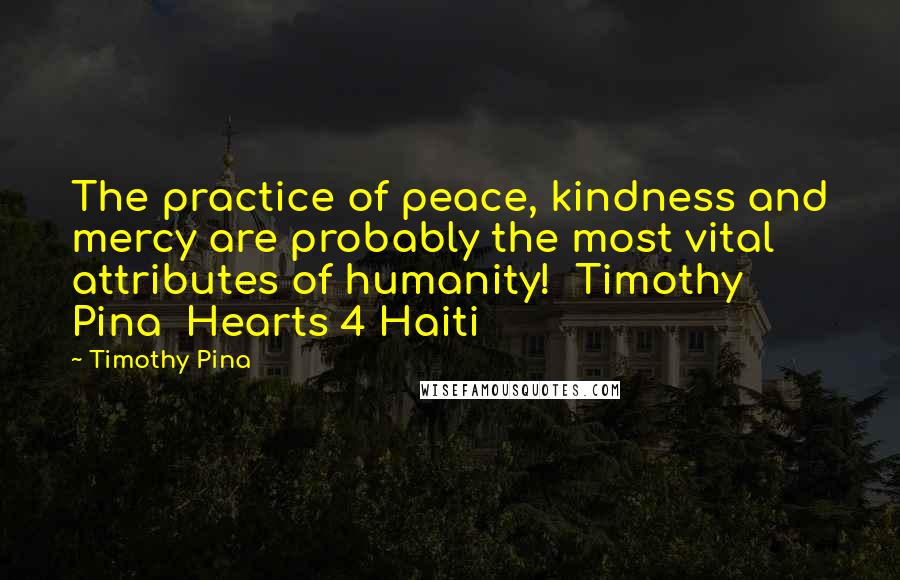 Timothy Pina Quotes: The practice of peace, kindness and mercy are probably the most vital attributes of humanity! Timothy Pina Hearts 4 Haiti