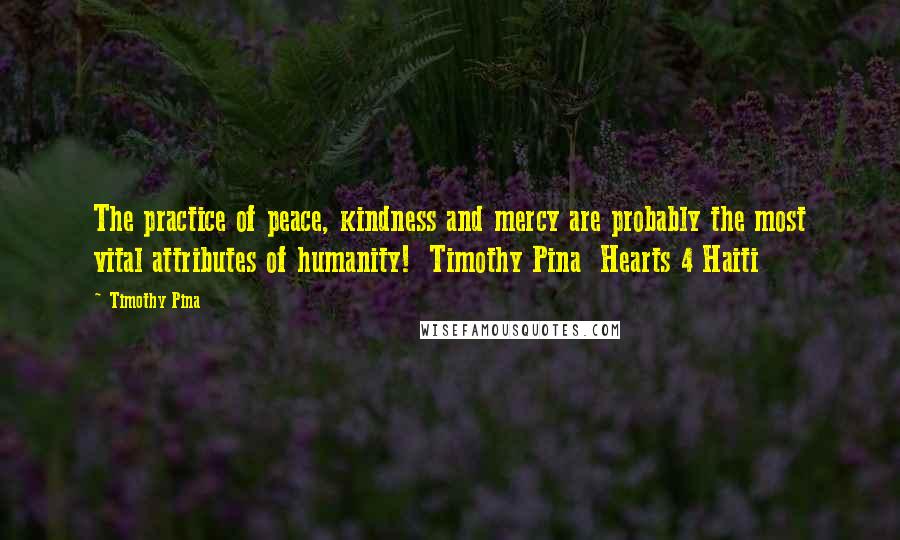 Timothy Pina Quotes: The practice of peace, kindness and mercy are probably the most vital attributes of humanity! Timothy Pina Hearts 4 Haiti