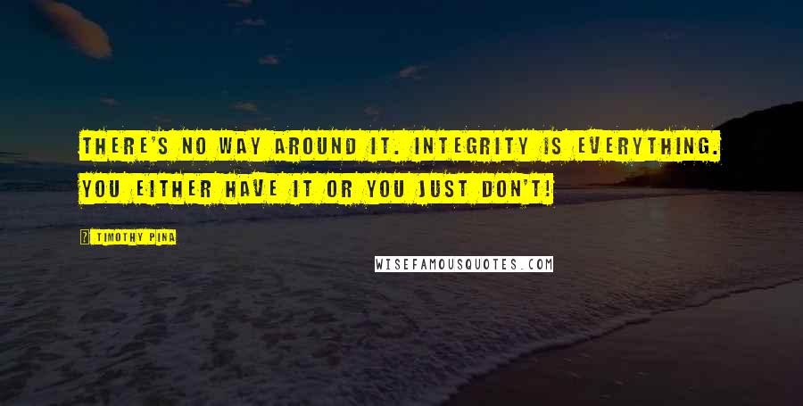 Timothy Pina Quotes: There's no way around it. Integrity is everything. You either have it or you just don't!