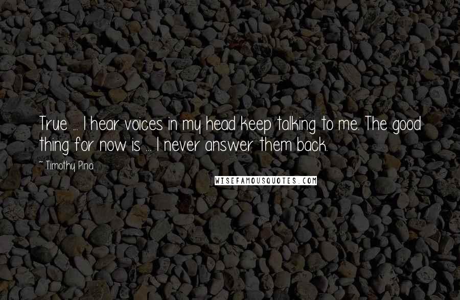 Timothy Pina Quotes: True ... I hear voices in my head keep talking to me. The good thing for now is ... I never answer them back.