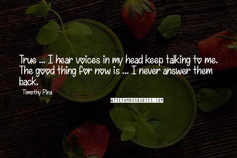 Timothy Pina Quotes: True ... I hear voices in my head keep talking to me. The good thing for now is ... I never answer them back.