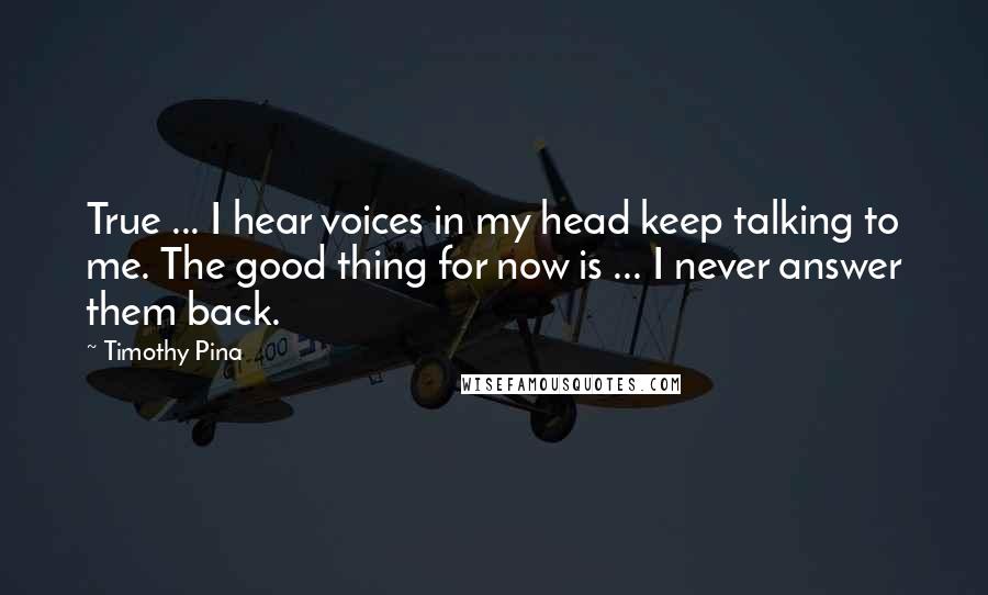 Timothy Pina Quotes: True ... I hear voices in my head keep talking to me. The good thing for now is ... I never answer them back.