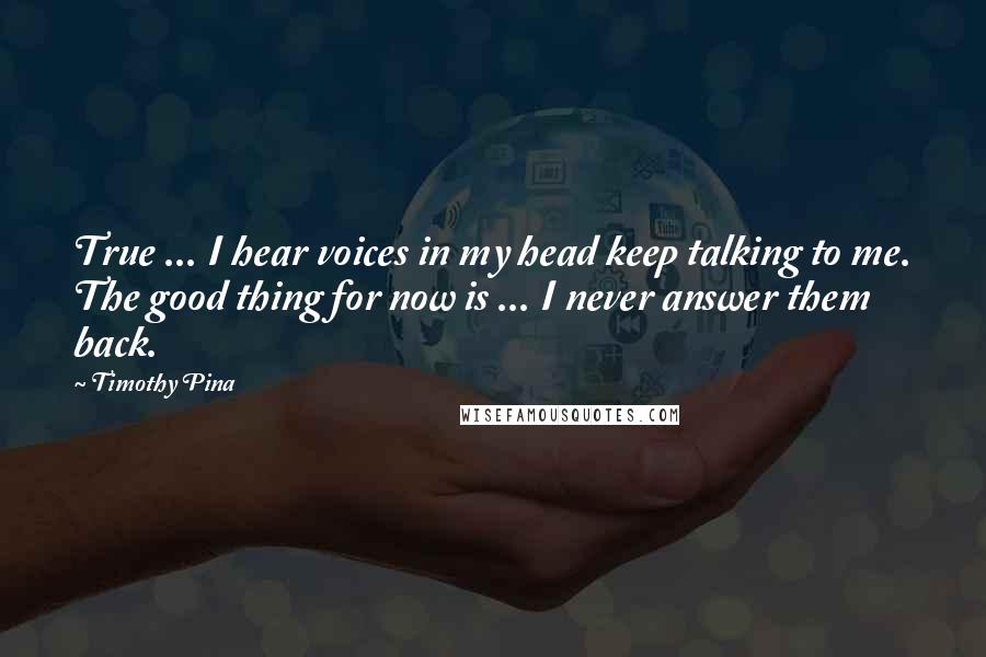 Timothy Pina Quotes: True ... I hear voices in my head keep talking to me. The good thing for now is ... I never answer them back.