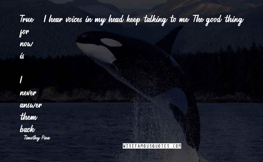 Timothy Pina Quotes: True ... I hear voices in my head keep talking to me. The good thing for now is ... I never answer them back.