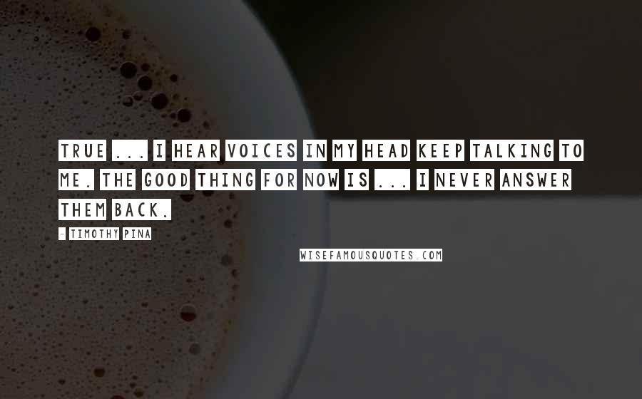 Timothy Pina Quotes: True ... I hear voices in my head keep talking to me. The good thing for now is ... I never answer them back.