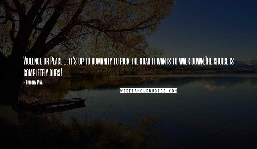 Timothy Pina Quotes: Violence or Peace ... it's up to humanity to pick the road it wants to walk down.The choice is completely ours!