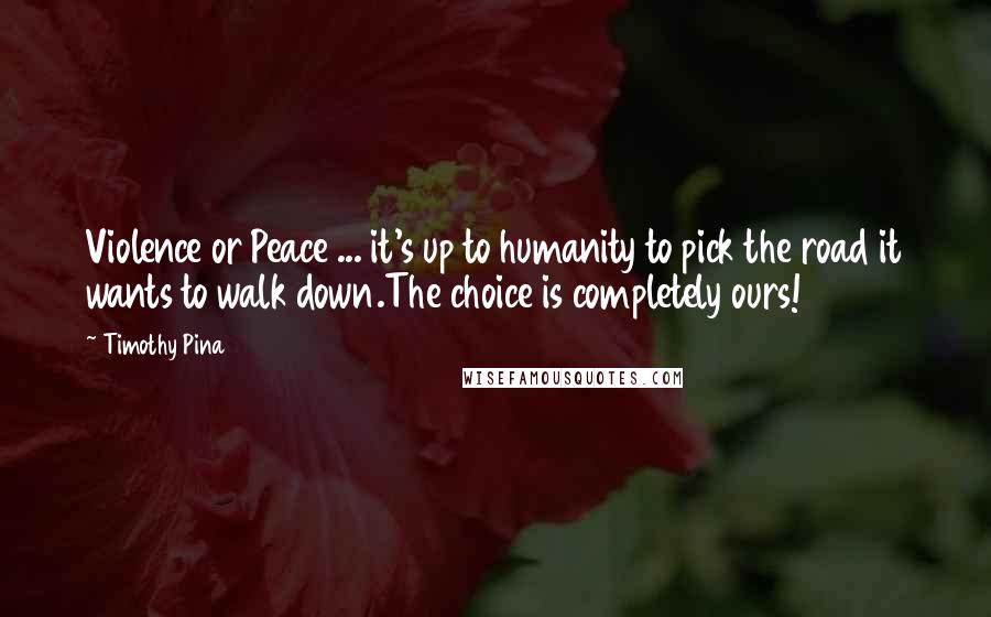Timothy Pina Quotes: Violence or Peace ... it's up to humanity to pick the road it wants to walk down.The choice is completely ours!