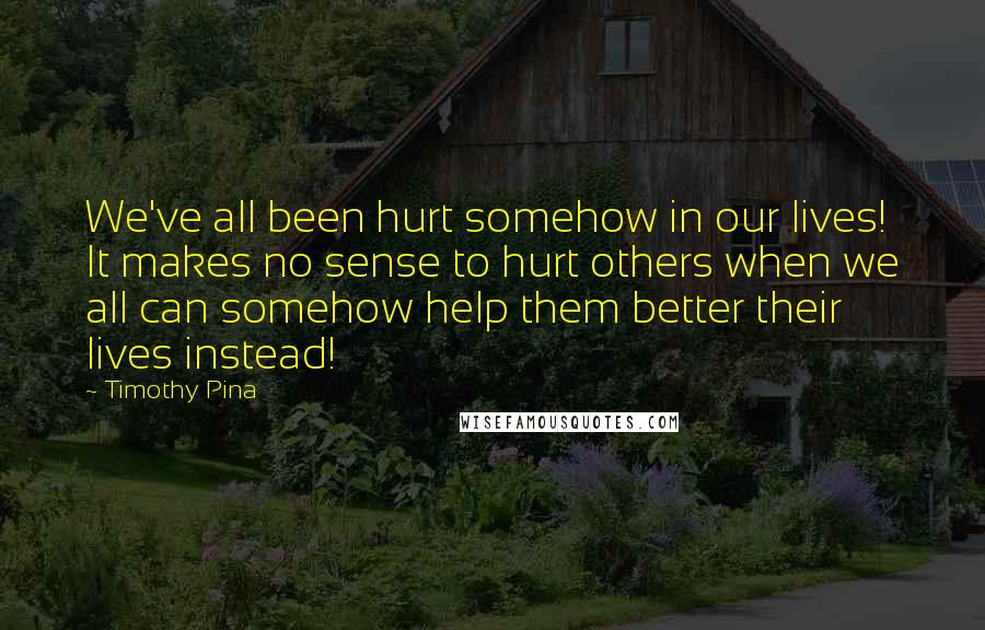 Timothy Pina Quotes: We've all been hurt somehow in our lives! It makes no sense to hurt others when we all can somehow help them better their lives instead!
