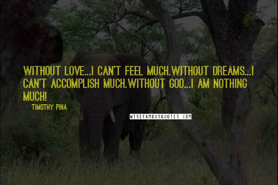 Timothy Pina Quotes: Without love...I can't feel much.Without dreams...I can't accomplish much.Without God...I am nothing much!