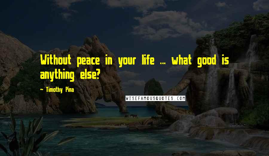 Timothy Pina Quotes: Without peace in your life ... what good is anything else?