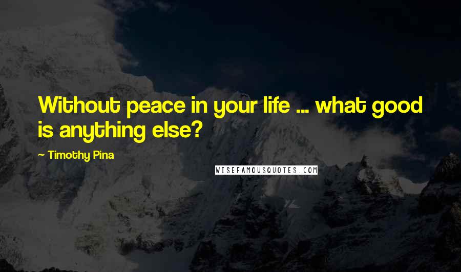 Timothy Pina Quotes: Without peace in your life ... what good is anything else?