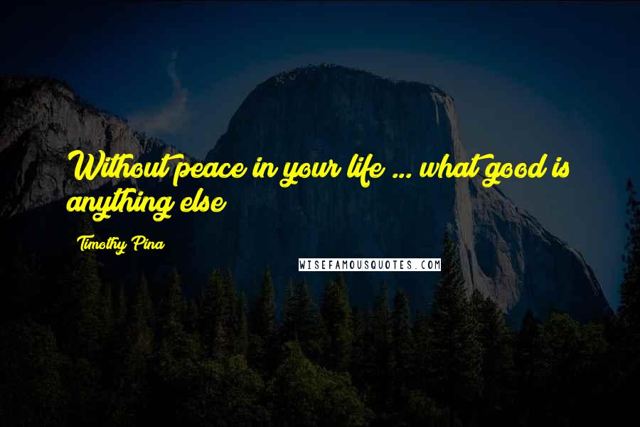 Timothy Pina Quotes: Without peace in your life ... what good is anything else?