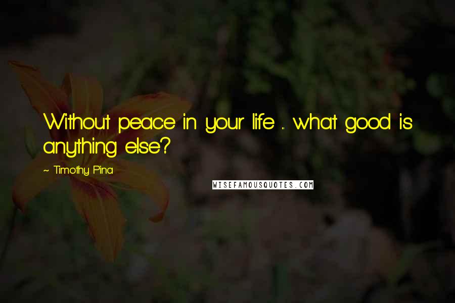 Timothy Pina Quotes: Without peace in your life ... what good is anything else?