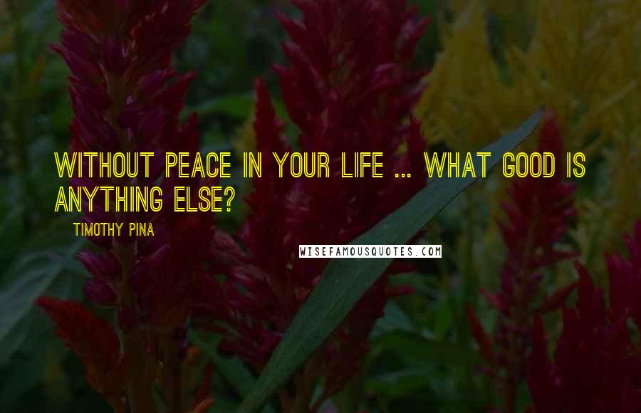 Timothy Pina Quotes: Without peace in your life ... what good is anything else?