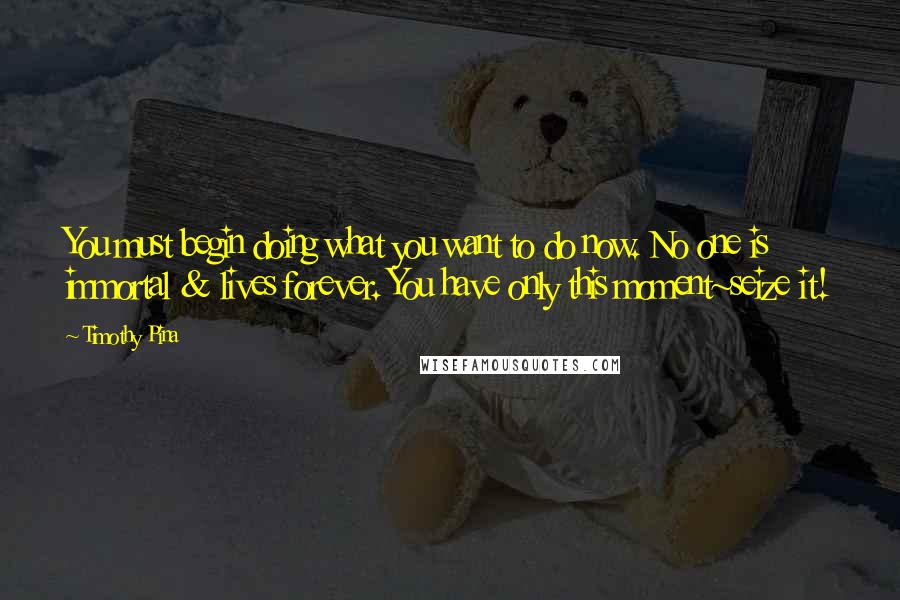 Timothy Pina Quotes: You must begin doing what you want to do now. No one is immortal & lives forever. You have only this moment~seize it!
