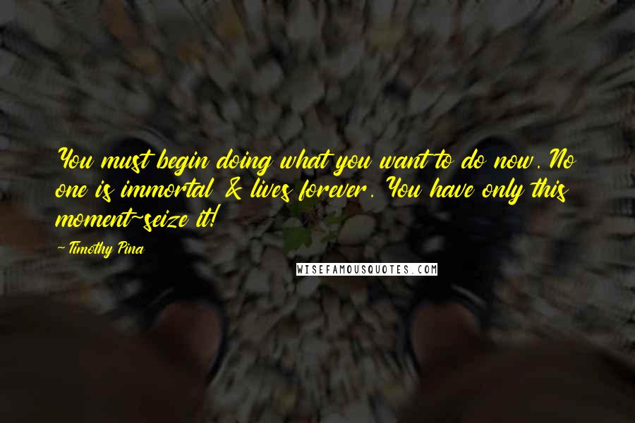 Timothy Pina Quotes: You must begin doing what you want to do now. No one is immortal & lives forever. You have only this moment~seize it!