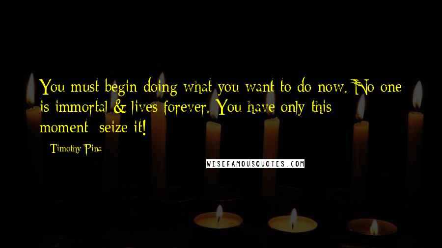 Timothy Pina Quotes: You must begin doing what you want to do now. No one is immortal & lives forever. You have only this moment~seize it!