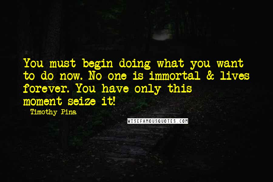 Timothy Pina Quotes: You must begin doing what you want to do now. No one is immortal & lives forever. You have only this moment~seize it!