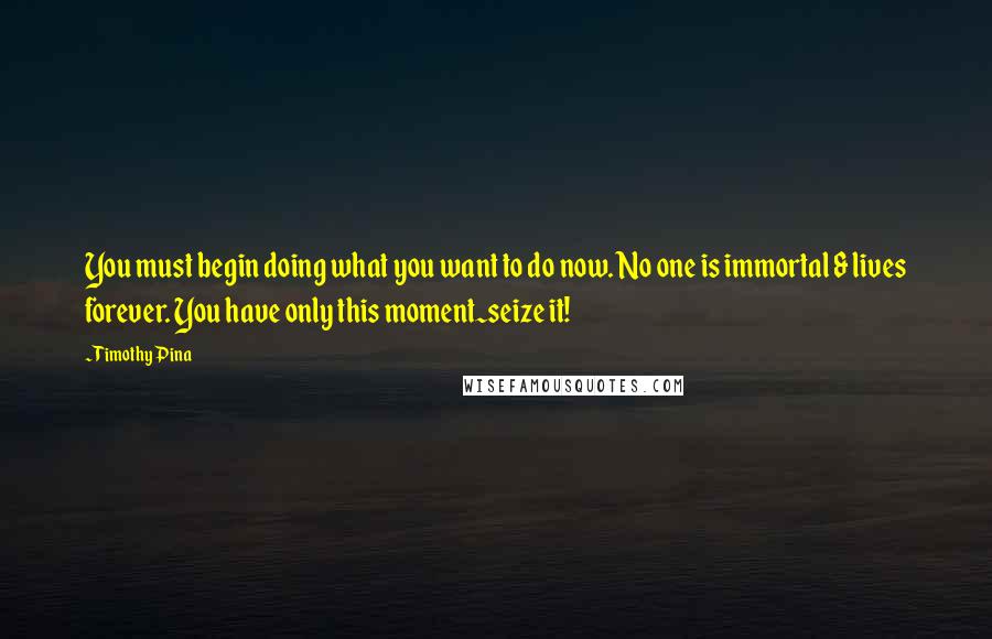 Timothy Pina Quotes: You must begin doing what you want to do now. No one is immortal & lives forever. You have only this moment~seize it!