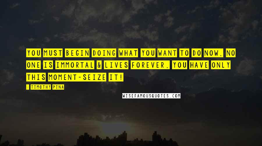 Timothy Pina Quotes: You must begin doing what you want to do now. No one is immortal & lives forever. You have only this moment~seize it!