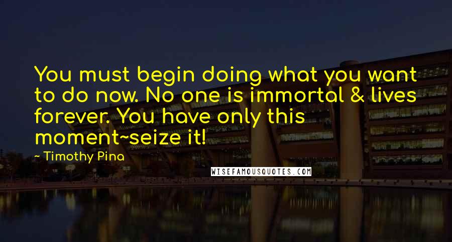 Timothy Pina Quotes: You must begin doing what you want to do now. No one is immortal & lives forever. You have only this moment~seize it!