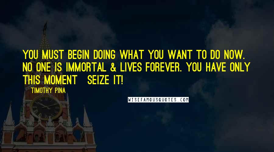 Timothy Pina Quotes: You must begin doing what you want to do now. No one is immortal & lives forever. You have only this moment~seize it!
