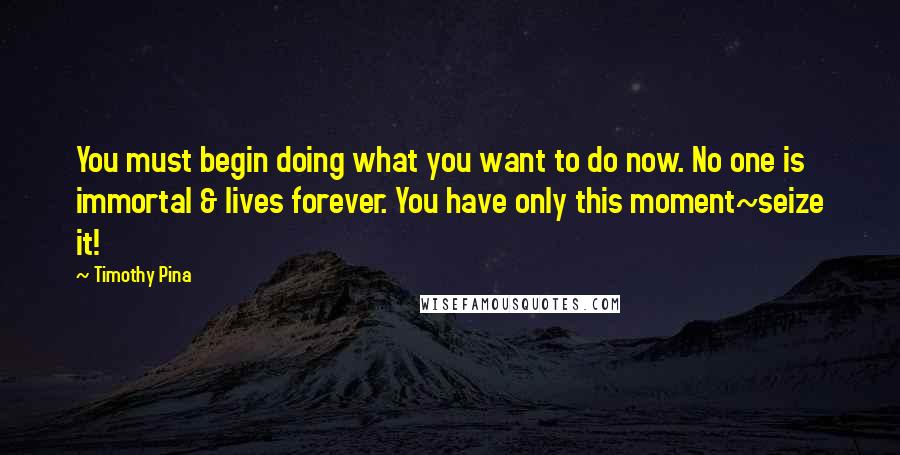 Timothy Pina Quotes: You must begin doing what you want to do now. No one is immortal & lives forever. You have only this moment~seize it!