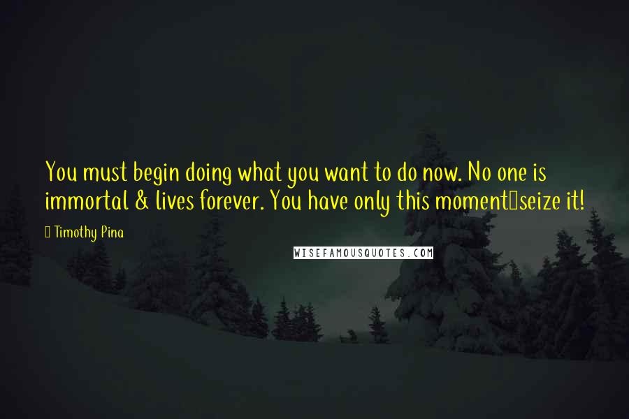 Timothy Pina Quotes: You must begin doing what you want to do now. No one is immortal & lives forever. You have only this moment~seize it!