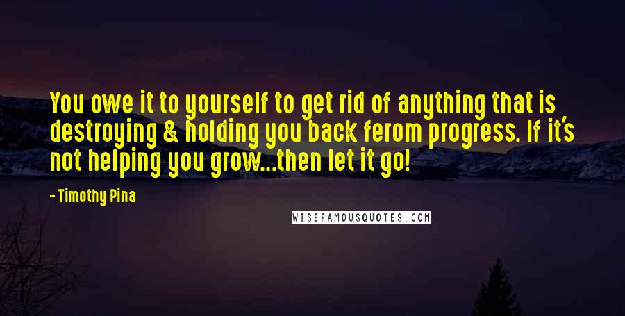 Timothy Pina Quotes: You owe it to yourself to get rid of anything that is destroying & holding you back ferom progress. If it's not helping you grow...then let it go!