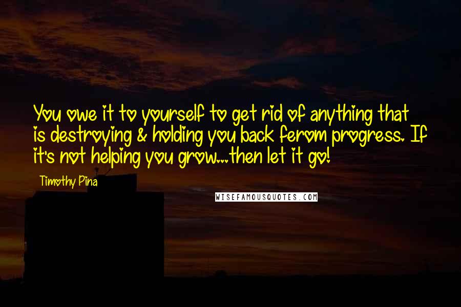 Timothy Pina Quotes: You owe it to yourself to get rid of anything that is destroying & holding you back ferom progress. If it's not helping you grow...then let it go!