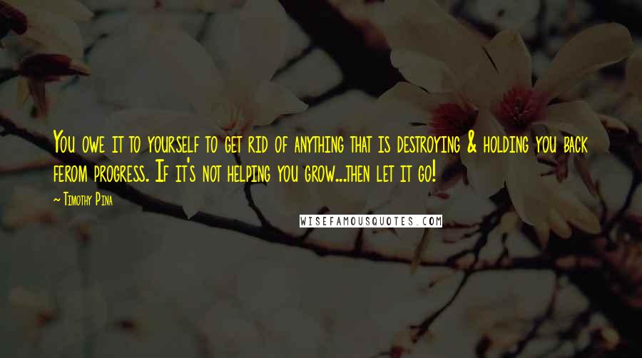 Timothy Pina Quotes: You owe it to yourself to get rid of anything that is destroying & holding you back ferom progress. If it's not helping you grow...then let it go!