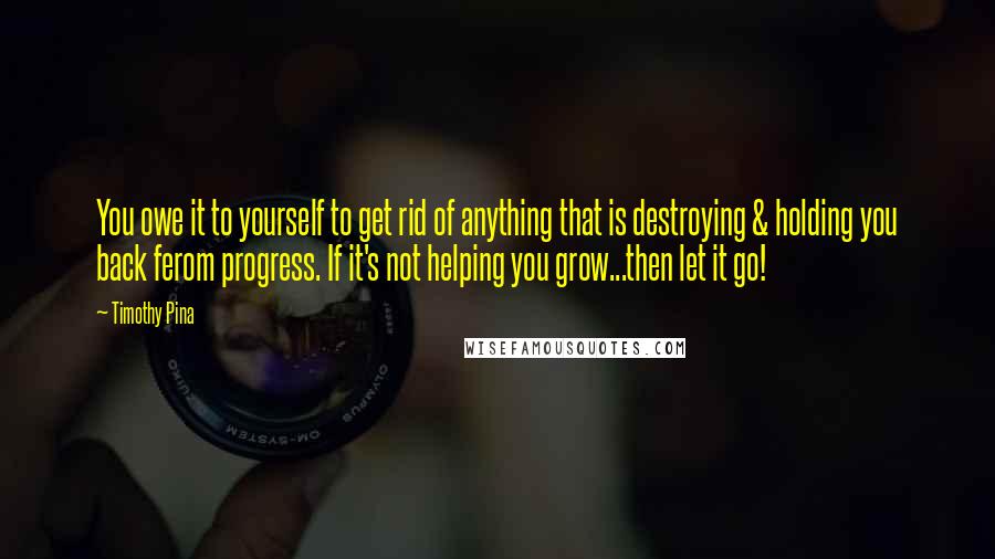 Timothy Pina Quotes: You owe it to yourself to get rid of anything that is destroying & holding you back ferom progress. If it's not helping you grow...then let it go!