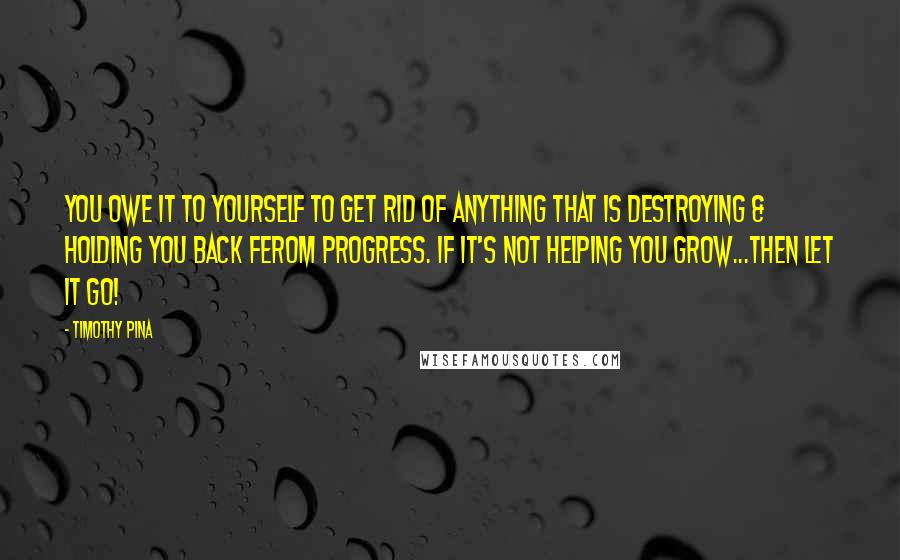 Timothy Pina Quotes: You owe it to yourself to get rid of anything that is destroying & holding you back ferom progress. If it's not helping you grow...then let it go!