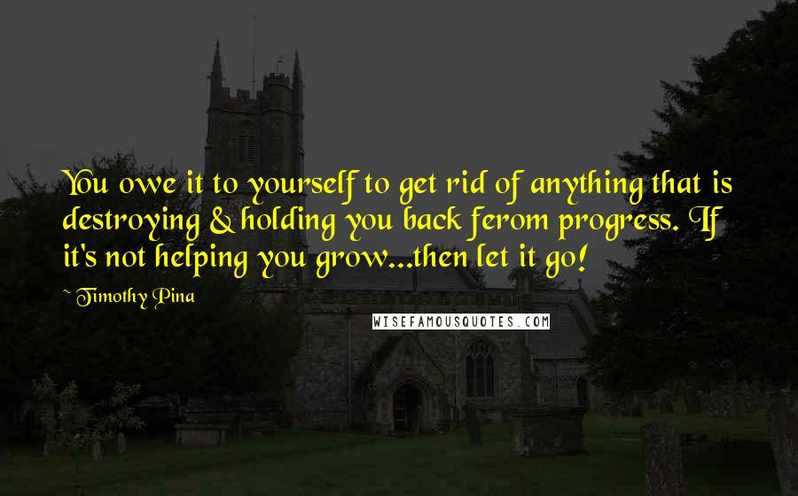 Timothy Pina Quotes: You owe it to yourself to get rid of anything that is destroying & holding you back ferom progress. If it's not helping you grow...then let it go!