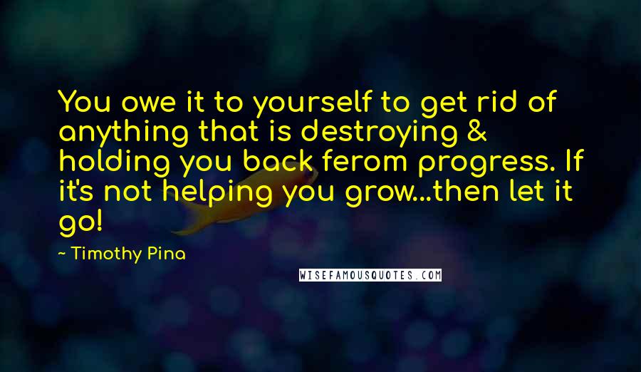 Timothy Pina Quotes: You owe it to yourself to get rid of anything that is destroying & holding you back ferom progress. If it's not helping you grow...then let it go!