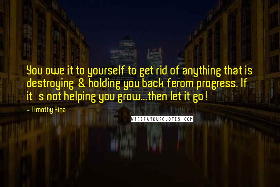 Timothy Pina Quotes: You owe it to yourself to get rid of anything that is destroying & holding you back ferom progress. If it's not helping you grow...then let it go!