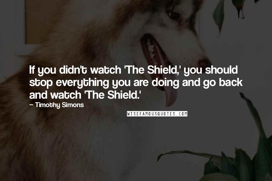Timothy Simons Quotes: If you didn't watch 'The Shield,' you should stop everything you are doing and go back and watch 'The Shield.'