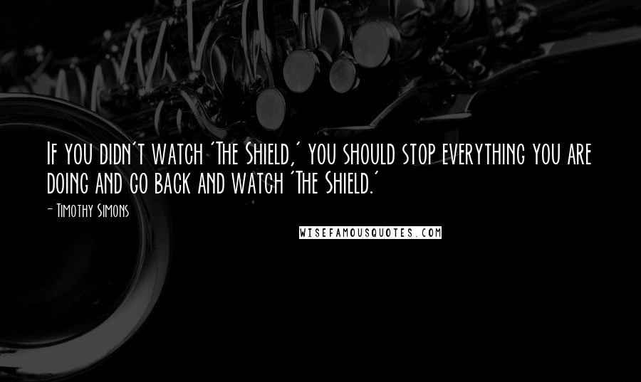 Timothy Simons Quotes: If you didn't watch 'The Shield,' you should stop everything you are doing and go back and watch 'The Shield.'