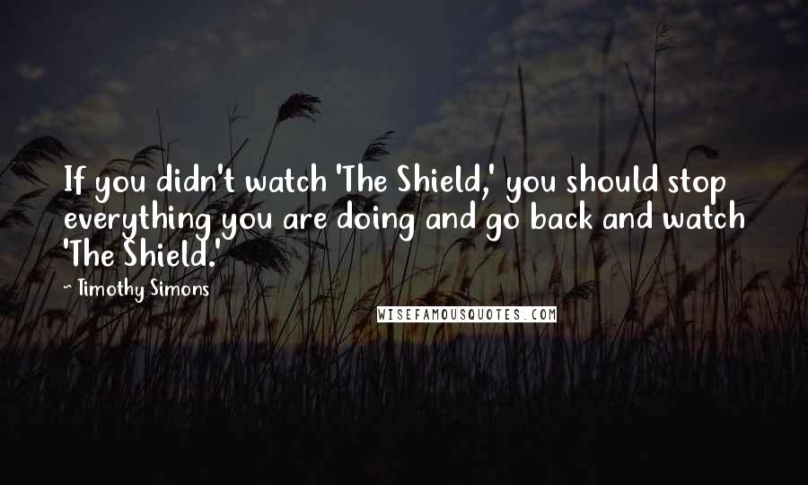 Timothy Simons Quotes: If you didn't watch 'The Shield,' you should stop everything you are doing and go back and watch 'The Shield.'