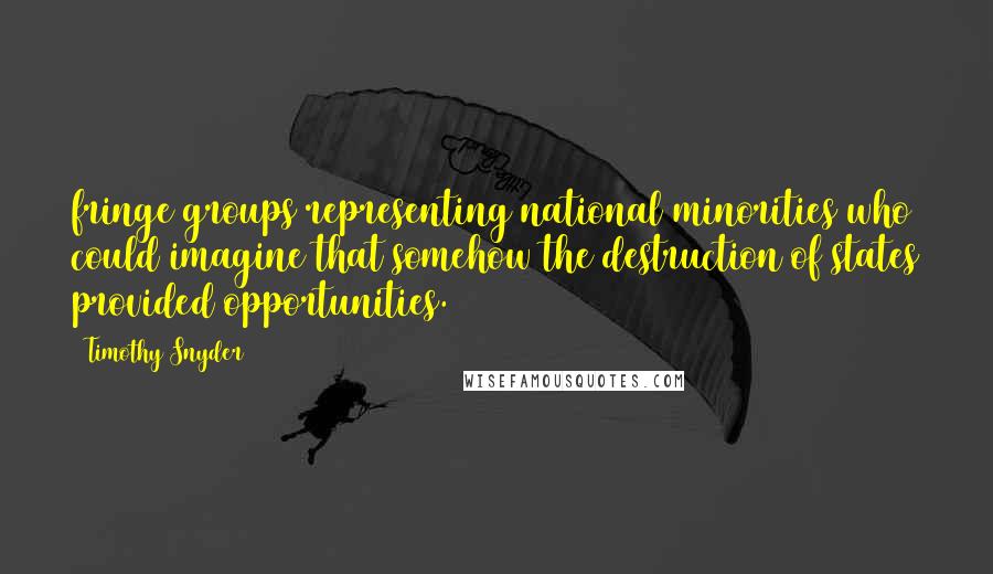 Timothy Snyder Quotes: fringe groups representing national minorities who could imagine that somehow the destruction of states provided opportunities.