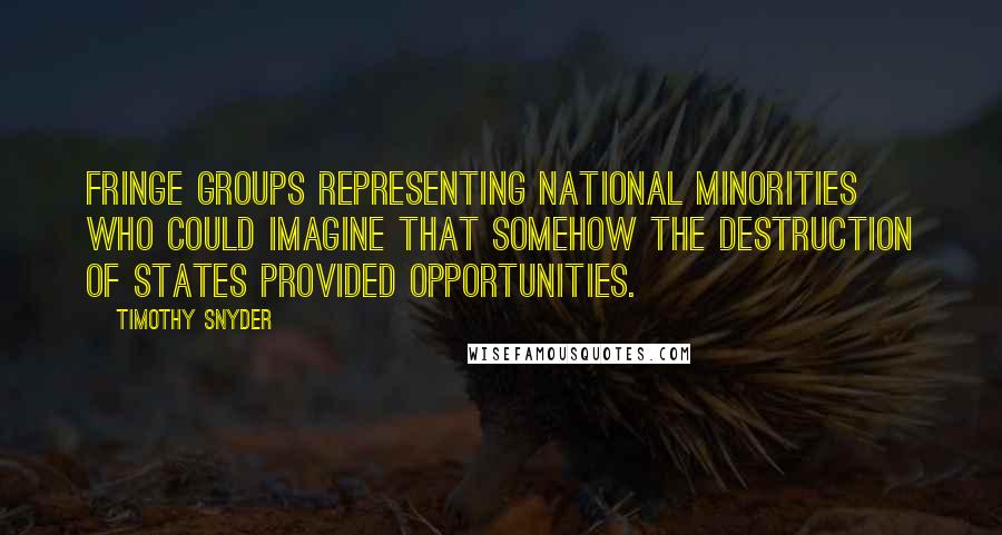 Timothy Snyder Quotes: fringe groups representing national minorities who could imagine that somehow the destruction of states provided opportunities.