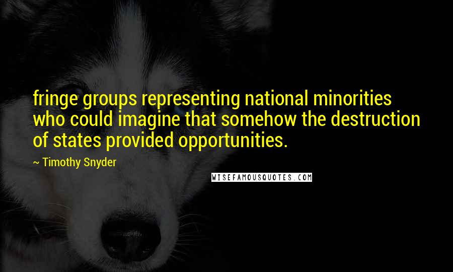 Timothy Snyder Quotes: fringe groups representing national minorities who could imagine that somehow the destruction of states provided opportunities.