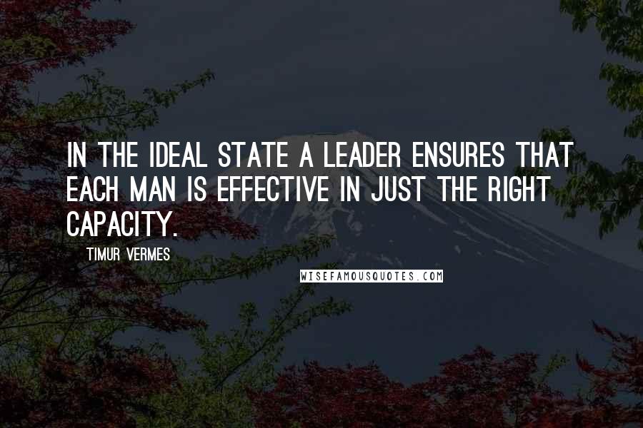 Timur Vermes Quotes: In the ideal state a leader ensures that each man is effective in just the right capacity.