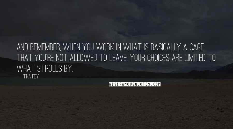 Tina Fey Quotes: And remember, when you work in what is basically a cage that you're not allowed to leave, your choices are limited to what strolls by.