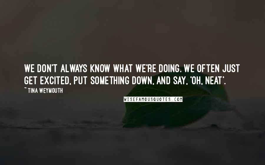 Tina Weymouth Quotes: We don't always know what we're doing. We often just get excited, put something down, and say, 'Oh, neat'.