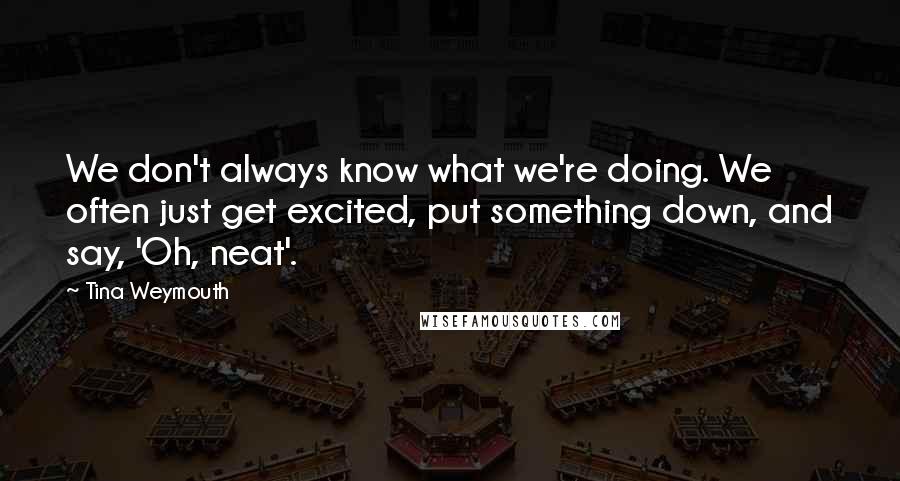 Tina Weymouth Quotes: We don't always know what we're doing. We often just get excited, put something down, and say, 'Oh, neat'.