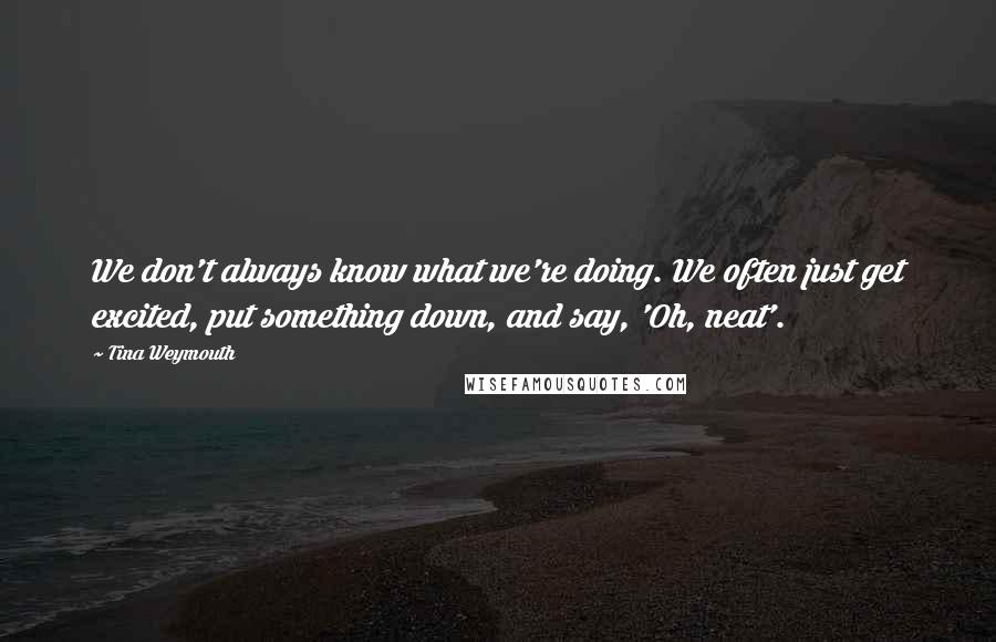 Tina Weymouth Quotes: We don't always know what we're doing. We often just get excited, put something down, and say, 'Oh, neat'.