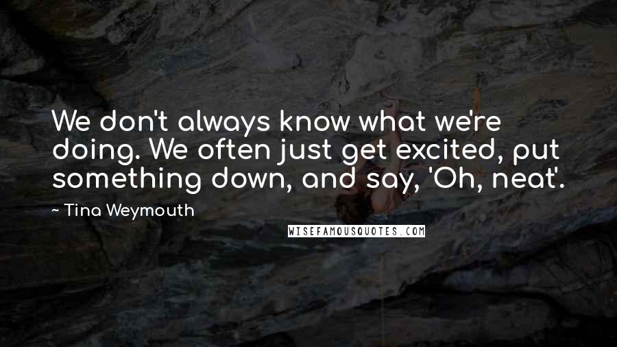 Tina Weymouth Quotes: We don't always know what we're doing. We often just get excited, put something down, and say, 'Oh, neat'.